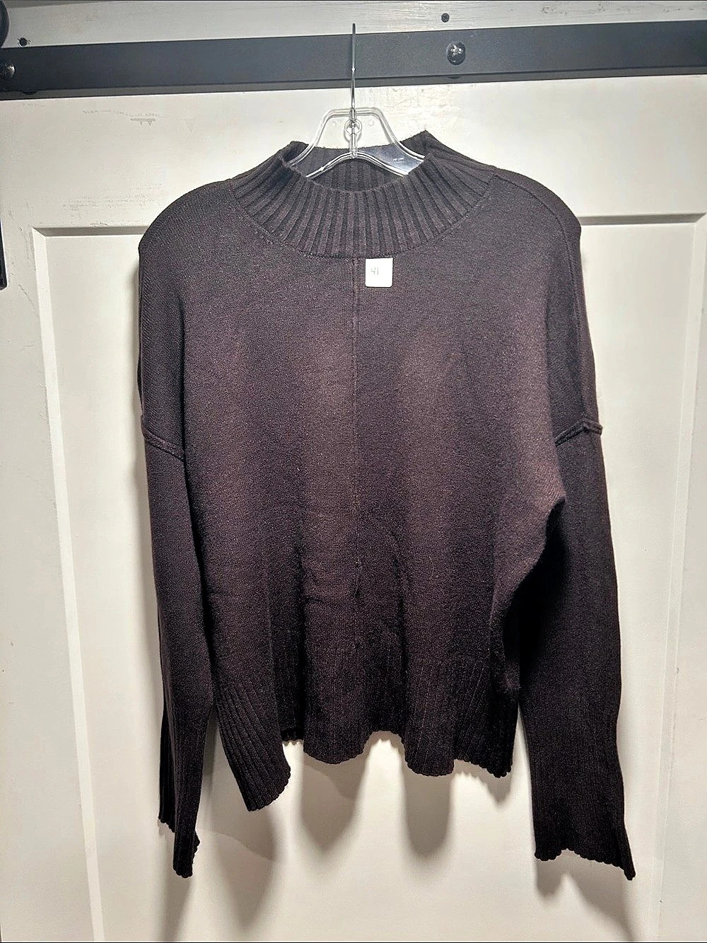 Ribbed Mock Neck Sweater Brown Size oversized Medium
